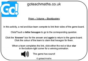 Prism Volume Blockbusters In this activity a red