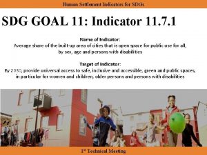 Human Settlement Indicators for SDGs SDG GOAL 11
