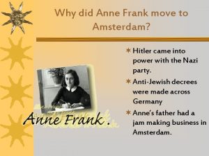 When did anne frank move to amsterdam