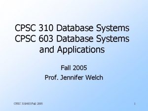 CPSC 310 Database Systems CPSC 603 Database Systems