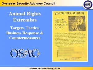 Overseas Security Advisory Council Animal Rights Extremists Targets