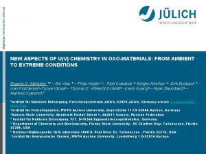 Mitglied der HelmholtzGemeinschaft NEW ASPECTS OF UV CHEMISTRY