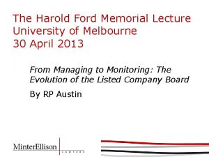 The Harold Ford Memorial Lecture University of Melbourne