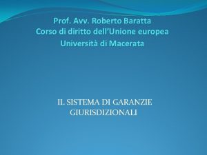 Prof Avv Roberto Baratta Corso di diritto dellUnione