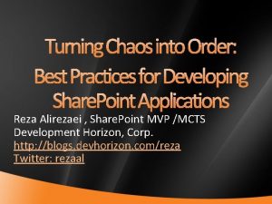 Reza Alirezaei Share Point MVP MCTS Development Horizon