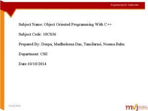 Subject Name Object Oriented Programming With C Subject