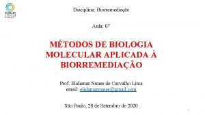 Disciplina Biorremediao Aula 07 MTODOS DE BIOLOGIA MOLECULAR