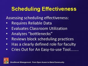 Scheduling Effectiveness Assessing scheduling effectiveness Requires Reliable Data