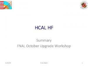 HCAL HF Summary FNAL October Upgrade Workshop 103009