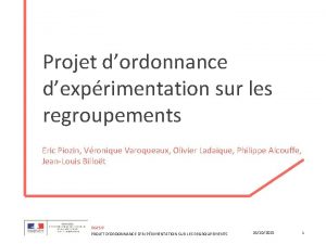 Projet dordonnance dexprimentation sur les regroupements Eric Piozin