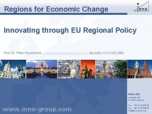 Regions for Economic Change Innovating through EU Regional