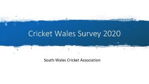 Cricket Wales Survey 2020 South Wales Cricket Association