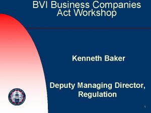 BVI Business Companies Act Workshop Kenneth Baker Deputy