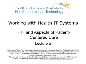Working with Health IT Systems HIT and Aspects