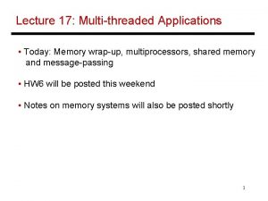 Lecture 17 Multithreaded Applications Today Memory wrapup multiprocessors