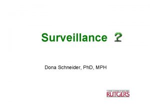 Surveillance Dona Schneider Ph D MPH Surveillance is