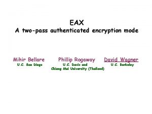 EAX A twopass authenticated encryption mode Mihir Bellare