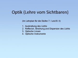 Optik Lehre vom Sichtbaren Im Lehrplan fr die