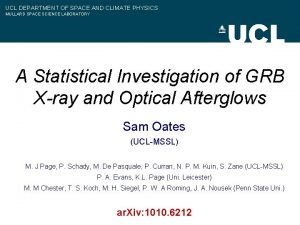 UCL DEPARTMENT OF SPACE AND CLIMATE PHYSICS MULLARD