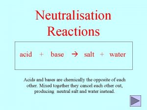 Neutralisation Reactions acid base salt water Acids and