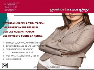 OPTIMIZACIN DE LA TRIBUTACIN DEL BENEFICIO EMPRESARIAL CON