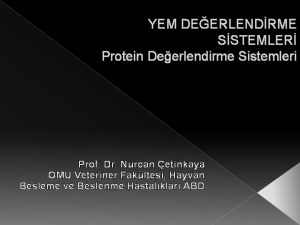 YEM DEERLENDRME SSTEMLER Protein Deerlendirme Sistemleri Prof Dr