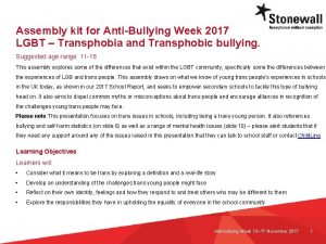 Assembly kit for AntiBullying Week 2017 LGBT Transphobia