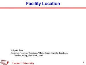 Facility Location Adapted from Facilities Planning Tompkins White