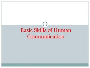 Basic Skills of Human Communication CHS 382 Objectives