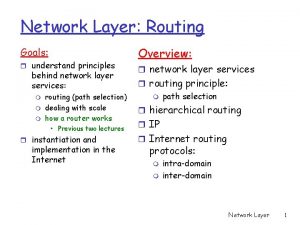 Network Layer Routing Goals r understand principles behind