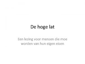 De hoge lat Een lezing voor mensen die