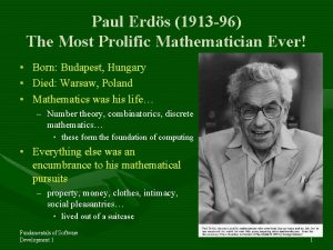 Paul Erds 1913 96 The Most Prolific Mathematician