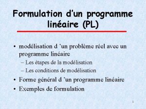 Formulation dun programme linaire PL modlisation d un