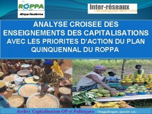 Afrique Nouirrrice ANALYSE CROISEE DES ENSEIGNEMENTS DES CAPITALISATIONS