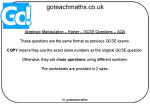 Algebraic Manipulation Higher GCSE Questions AQA These questions