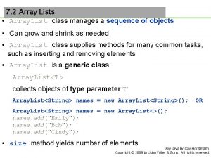 7 2 Array Lists Array List class manages