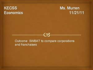 KECSS Economics Ms Murren 112111 Outcome SWBAT to