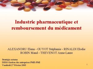 Industrie pharmaceutique et remboursement du mdicament ALEXANDRU Elena