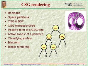 CSG rendering Booleans Space partitions CSG BSP CSG