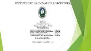 UNIVERSIDAD NACIONAL DE AGRCULTURA TEMAS Pyricularia orizae Mosaico