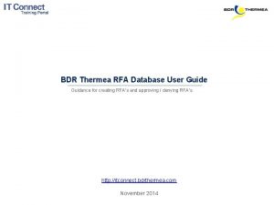 BDR Thermea RFA Database User Guide Guidance for