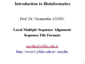 Introduction to Bioinformatics Prof Dr Nizamettin AYDIN Local