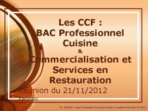 Les CCF BAC Professionnel Cuisine Commercialisation et Services
