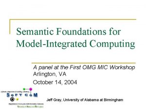 Semantic Foundations for ModelIntegrated Computing A panel at