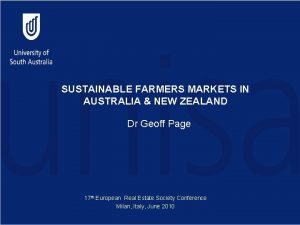 SUSTAINABLE FARMERS MARKETS IN AUSTRALIA NEW ZEALAND Dr