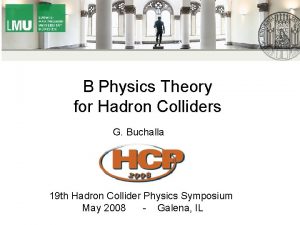B Physics Theory for Hadron Colliders G Buchalla