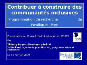 Contribuer construire des communauts inclusives Programmation de recherche