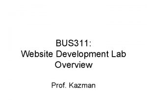 BUS 311 Website Development Lab Overview Prof Kazman