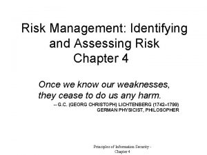 Risk Management Identifying and Assessing Risk Chapter 4