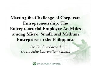 Meeting the Challenge of Corporate Entrepreneurship The Entrepreneurial